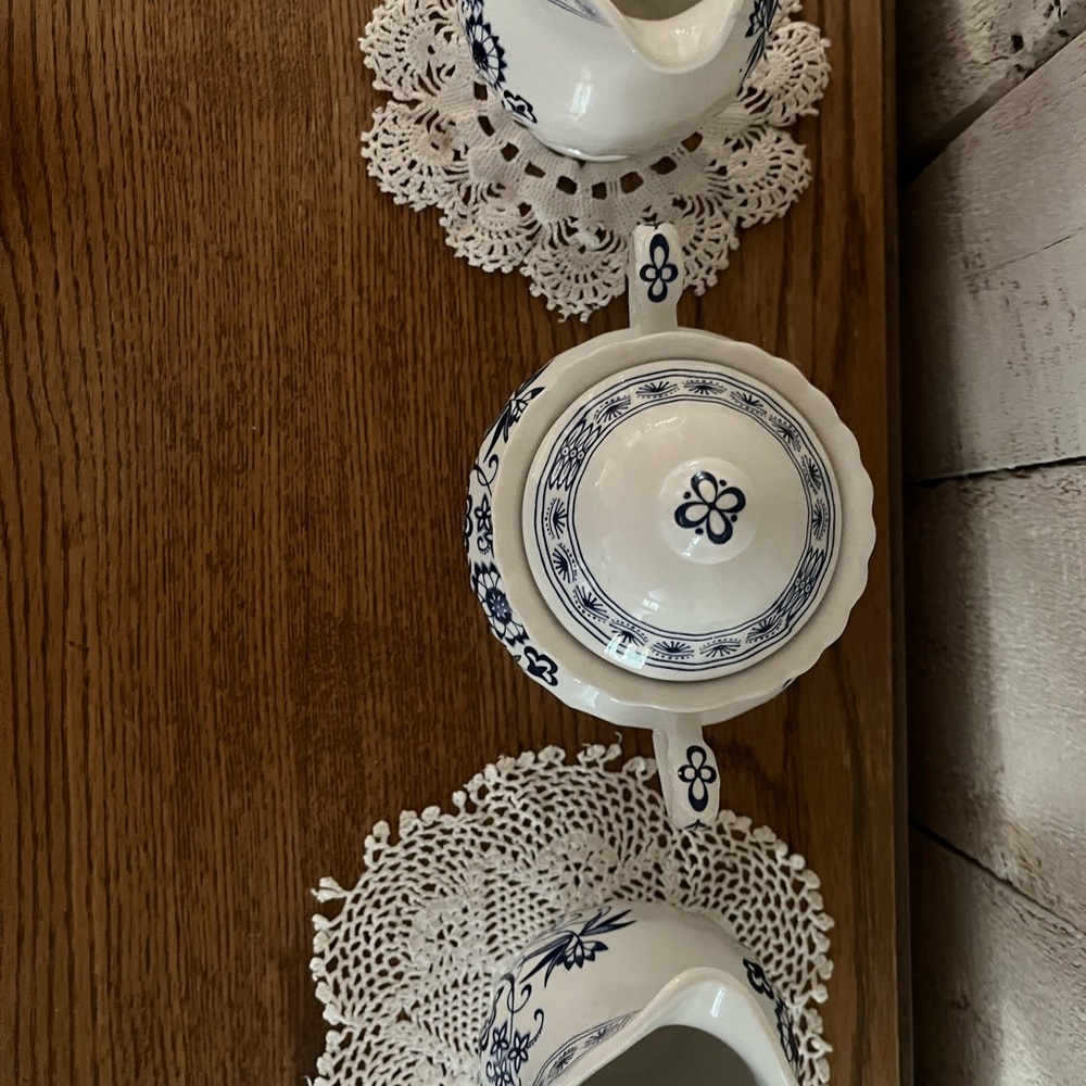 Vintage J&G Meakin Blue Nordic Creamer Sugar Bowl Jug Set | MCM England - Picture 8 of 12